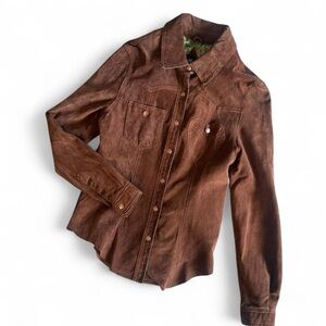 Amazing Y2K brown suede snap button shirt by maxima Wilson leather
